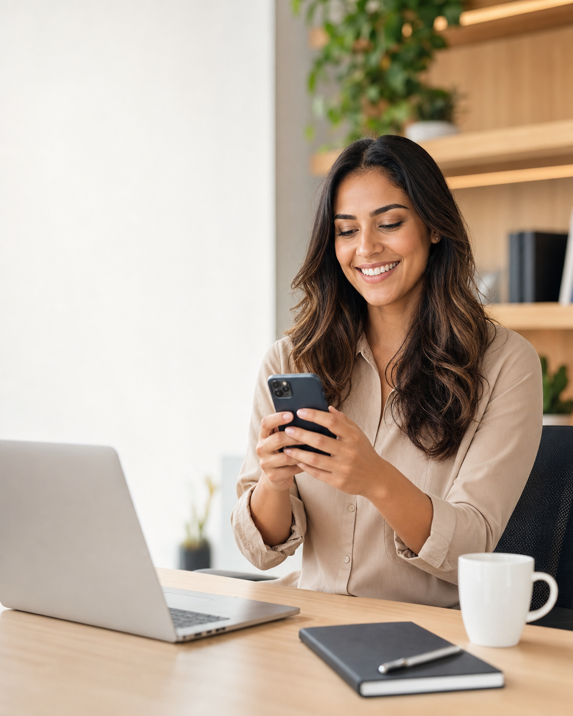 Profissional usando o celular em seu escrit&oacute;rio